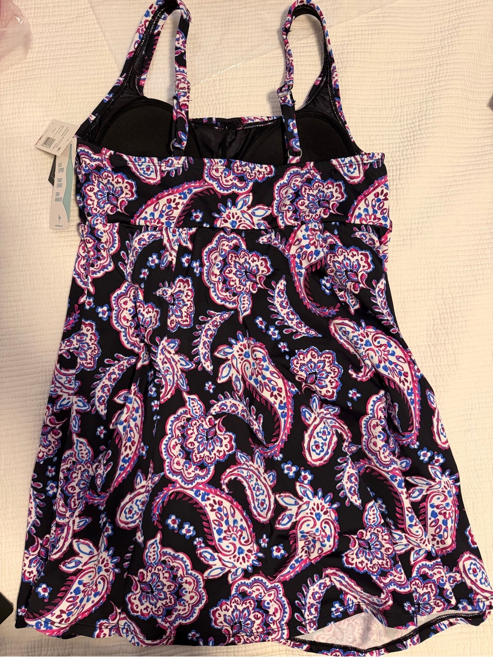 SWIM SOLUTIONS Paisley-Print Tummy-Control Swim Dress, Size 12, NWT - Picture 5 of 9